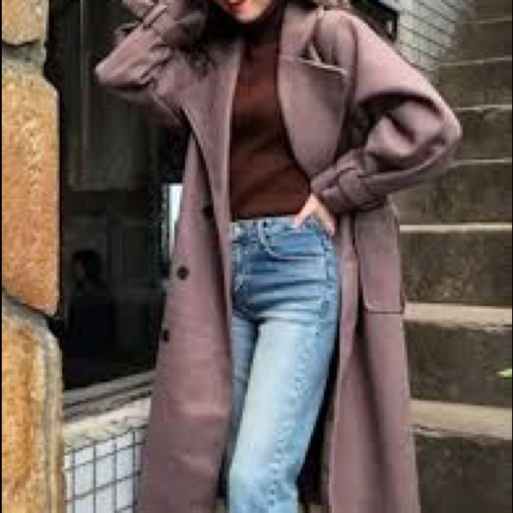 Taupe brown korean oversized belted coat